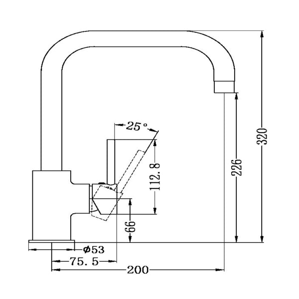 Technical Drawing: Nero Dolce Kitchen Mixer Square Shape Brushed Nickel