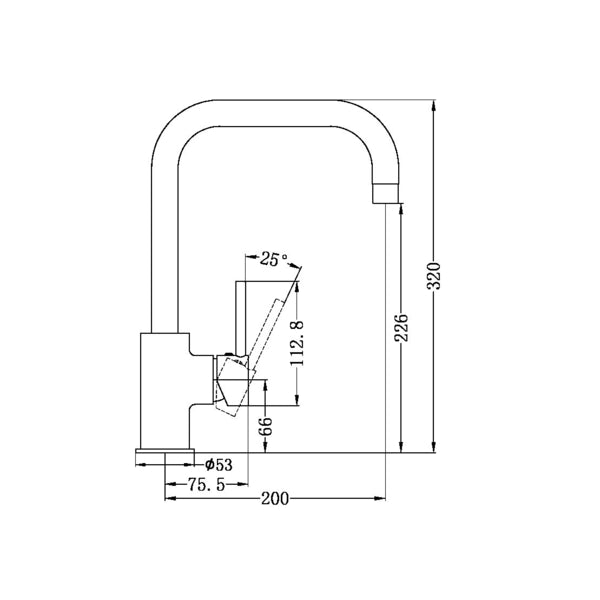 Technical Drawing: Nero Dolce Kitchen Mixer Square Shape Matte Black