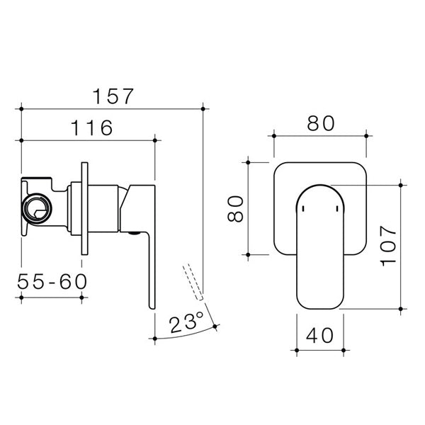 Technical Drawing - Caroma Luna Bath/Shower Mixer - The Blue Space