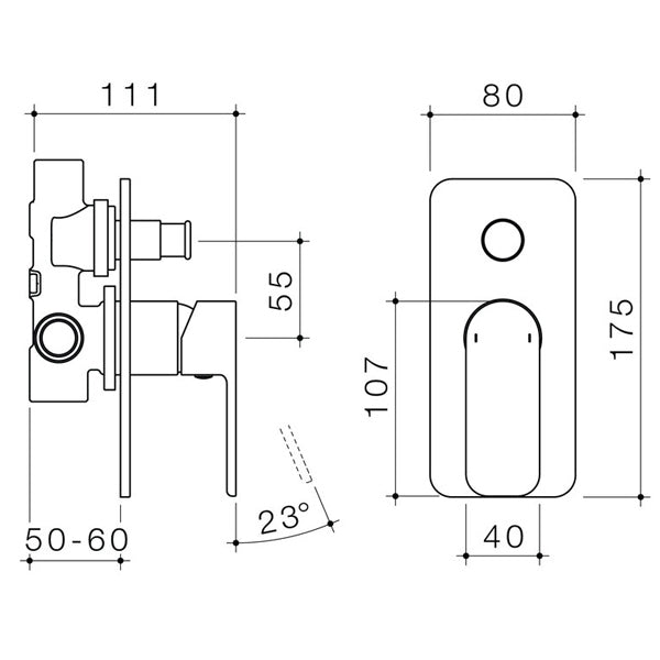 Technical Drawing - Caroma Luna Bath/Shower Mixer with Diverter - The Blue Space