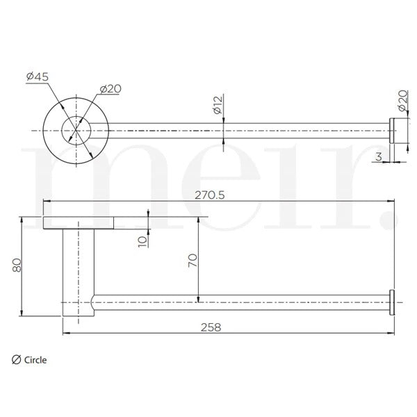 Meir Round Guest Towel Rail Chrome Technical Drawing - The Blue Space