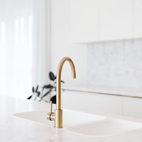 Meir Round Kitchen Mixer - Tiger Bronze - Gorgeous Brushed Gold Kitchen Tap