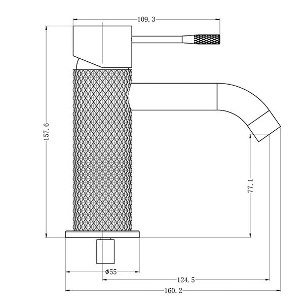 Techincal Drawing - Nero Opal Basin Mixer Brushed Nickel