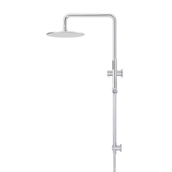Meir Round Combination Shower Rail 300mm Rose & Hand Shower - Chrome in side view - The Blue Space