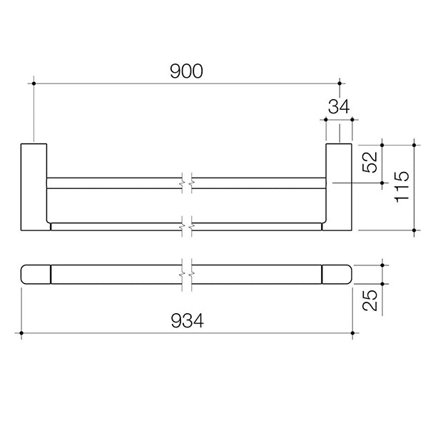 Caroma Luna Double Towel Rail 930mm Technical Drawing at The Blue Space
