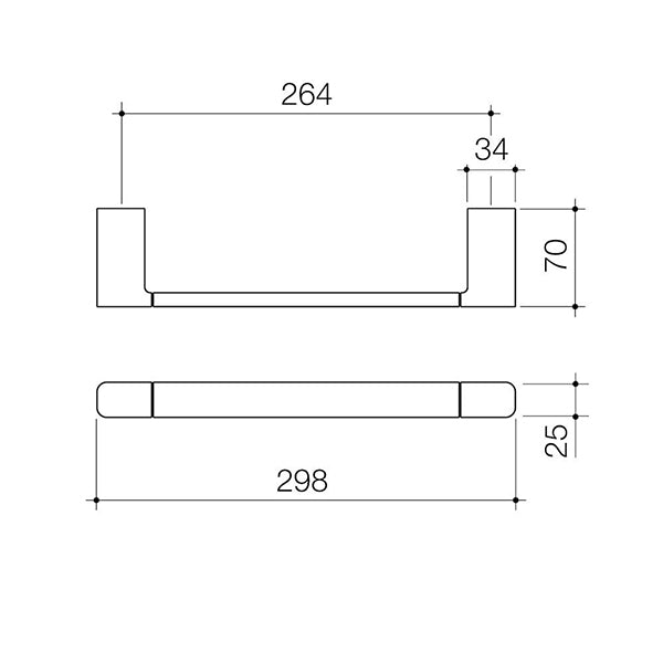 Caroma Luna Hand Towel Rail Technical Drawing - The Blue Space