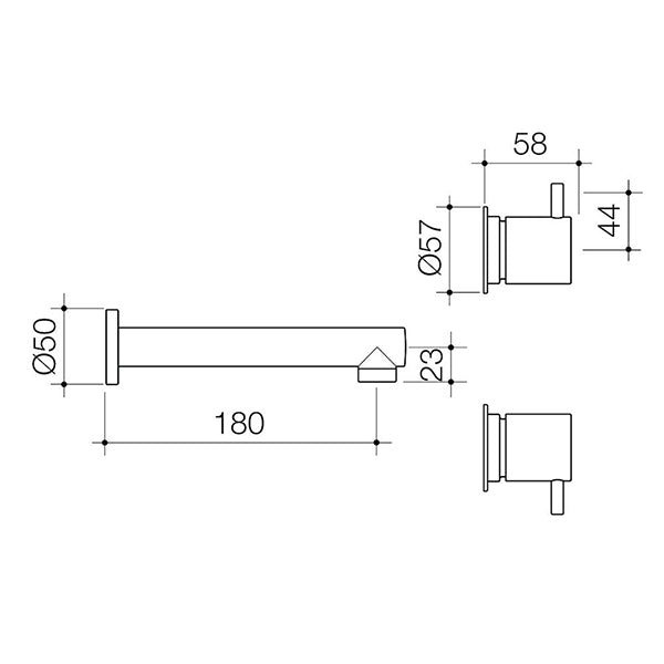 Caroma Luna Lever Wall Tap Set Technical Drawing - The Blue Space