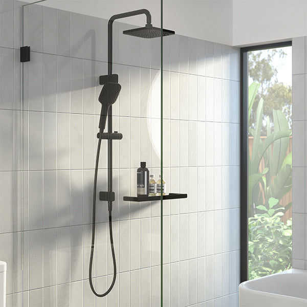 Caroma Luna Multifunction Rail Shower with Overhead Satin Black Lifestyle Image