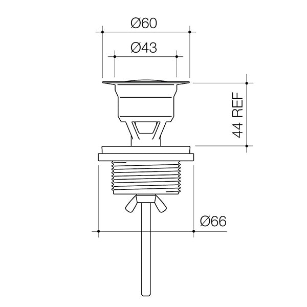 Caroma Basin Pop-up Plug and Waste Technical Drawing - The Blue Space
