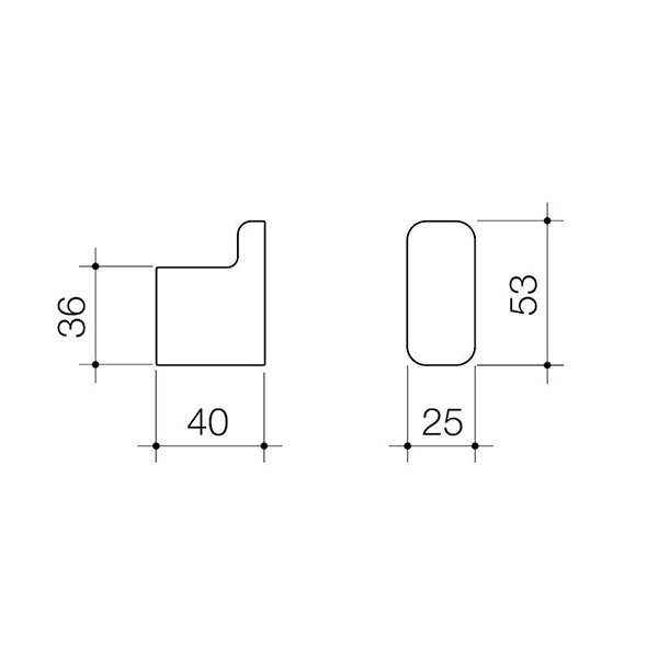 Caroma Luna Robe Hook Technical Drawing - The Blue Space