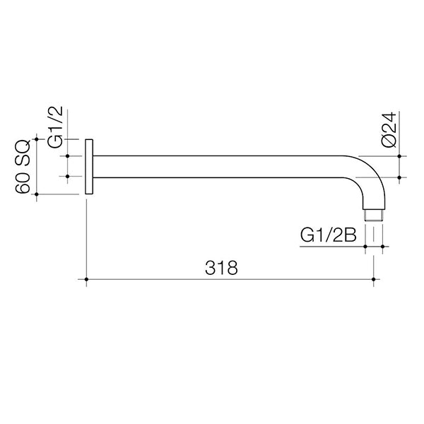 Caroma Luna Right Angle Shower Arm Technical Drawing - The Blue Space
