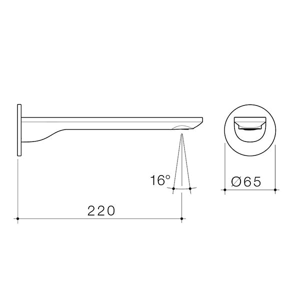 Caroma Urbane II Round 220mm Basin/Bath Outlet Technical Drawing - The Blue Space