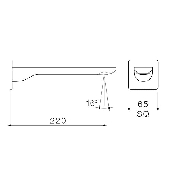 Caroma Urbane II Square 220mm Basin/Bath Outlet Technical Drawing - The Blue Space