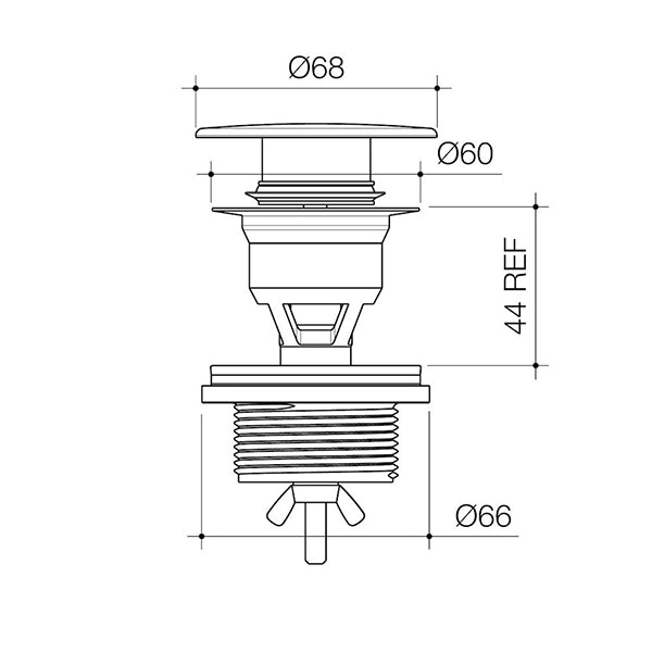 Caroma Urbane II Basin Dome Pop Up Plug & Waste Technical Drawing - The Blue Space