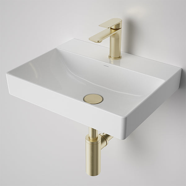 Caroma Urbane II Basin Dome Pop Up Plug & Waste Brushed Brass in Caroma Urbane II Wall Hung Basin - The Blue Space