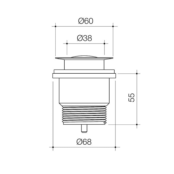 Caroma Bath Pop-up Plug & Waste Technical Drawing - The Blue Space