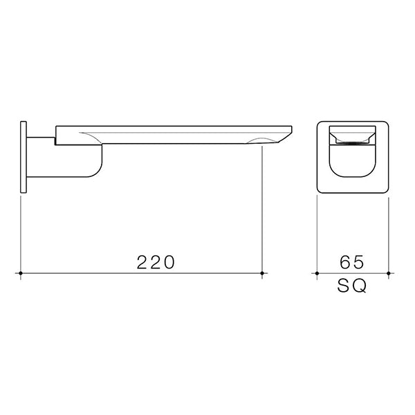 Caroma Urbane II 220mm Square Bath Swivel Outlet Technical Drawing - The Blue Space
