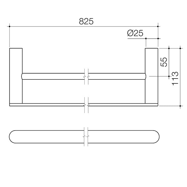 Caroma Urbane II Double Towel Rail 825mm Technical Drawing - The Blue Space