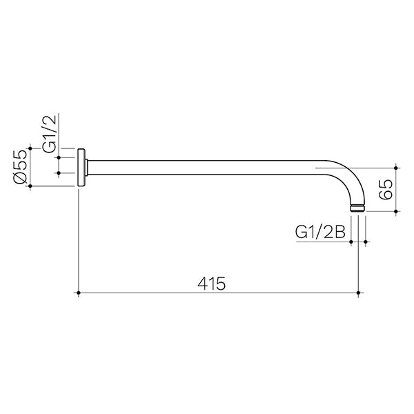 Caroma Urbane II Right Angle Shower Arm Technical Drawing - The Blue Space