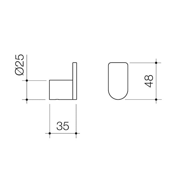 Caroma Urbane II Robe Hook Technical Drawing - The Blue Space