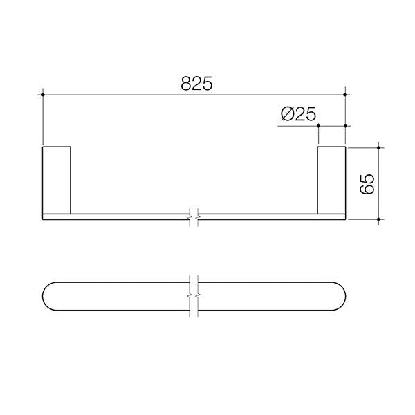 Caroma Urbane II Single Towel Rail 800mm Technical Drawing - The Blue Space