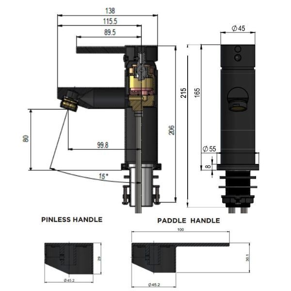 Meir Paddle Round Basin Mixer Technical Drawing- The Blue Space