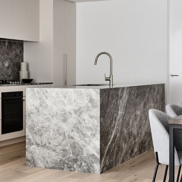 Meir Paddle Round Pull Out Kitchen Sink Mixer Tap Brushed Nickel in Modern Kitchen Design - The Blue Space