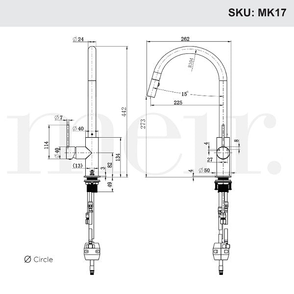 Meir Paddle Round Pull Out Kitchen Sink Mixer Tap Brushed Nickel
