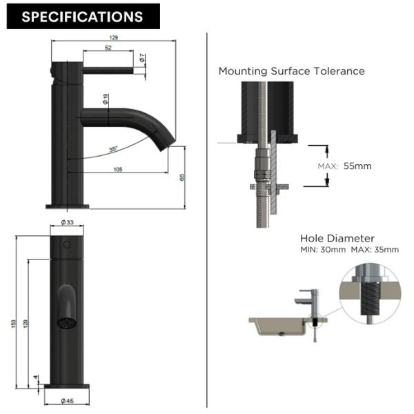 Meir Piccola Basin Mixer - Matte Black