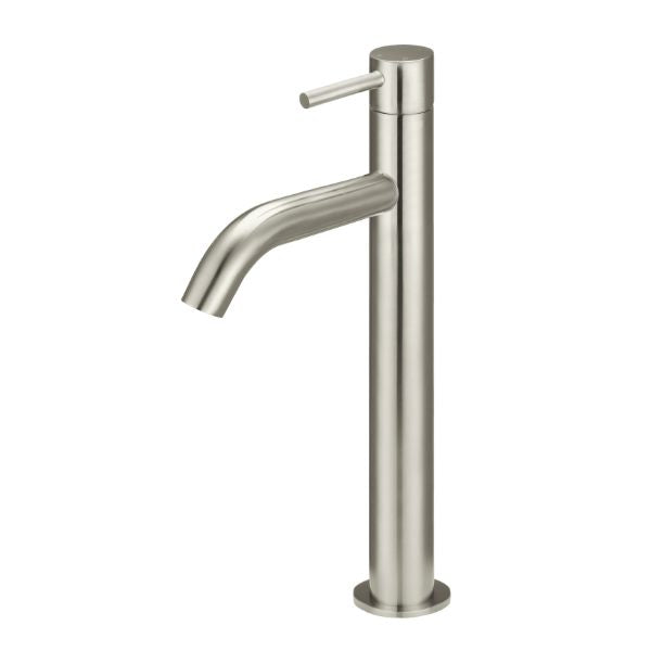 Meir Piccola Tall Basin Mixer - Brushed Nickel in side angel view - The Blue Space