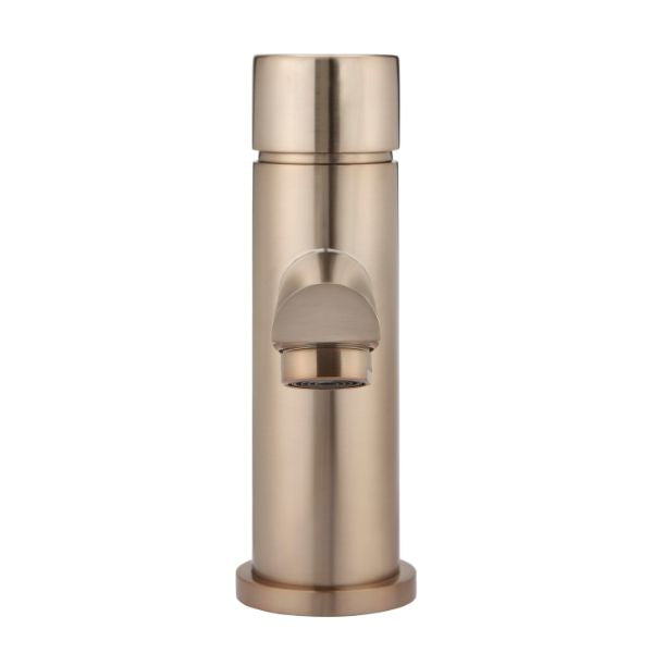 Meir Pinless Round Basin Mixer - Champagne in front view - The Blue Space