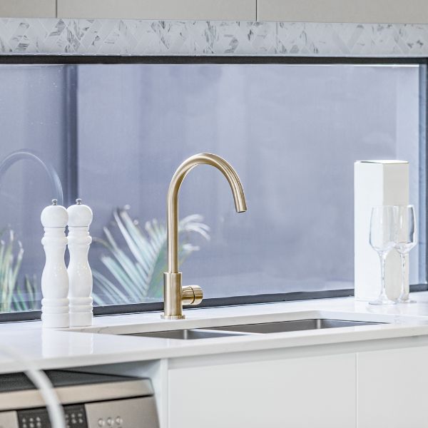 Meir Pinless Round Kitchen Sink Mixer Tap Brushed Nickel in Modern Kitchen Design - The Blue Space