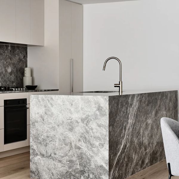 Meir Pinless Round Pull Out Kitchen Sink Mixer Tap Brushed Nickel in Modern Kitchen Design - The Blue Space