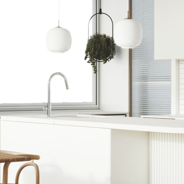 Meir Pinless Round Pull Out Kitchen Sink Mixer Tap Chrome in Modern Kitchen Design - The Blue Space