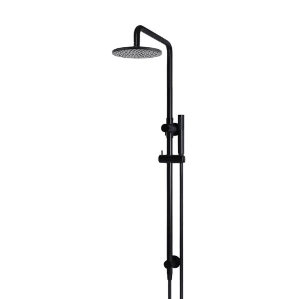 Meir Round Combination Shower Rail 200mm Rose & Hand Shower - Matte Black side view - The Blue Space