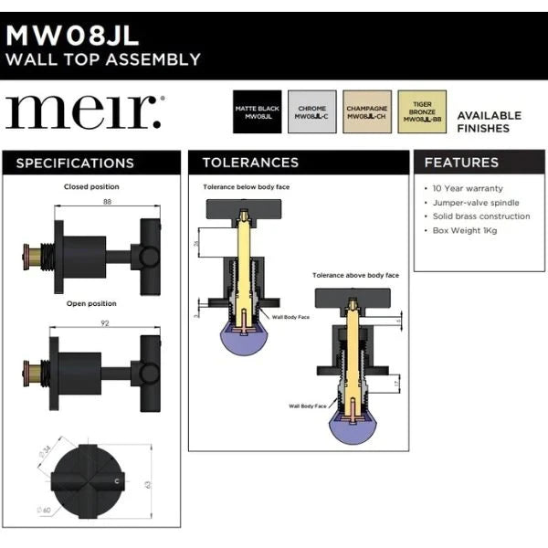 Technical Drawing: Meir Round Cross Jumper Valve Wall Top Assemblies MW08JL