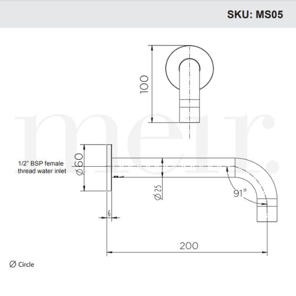 Meir Round Curved Spout Technical Drawing - The Blue Space