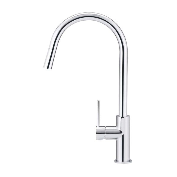 Meir Round Piccola Pull Out Kitchen Mixer - Chrome in side view | The Blue Space