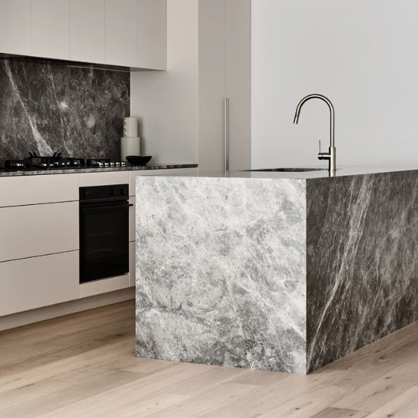 Meir Round Piccola Pull Out Kitchen Mixer Chrome in modern kitchen design | The Blue Space