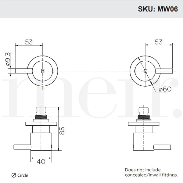 Technical Drawing: Meir Round Quarter Turn Wall Top Assemblies MW06