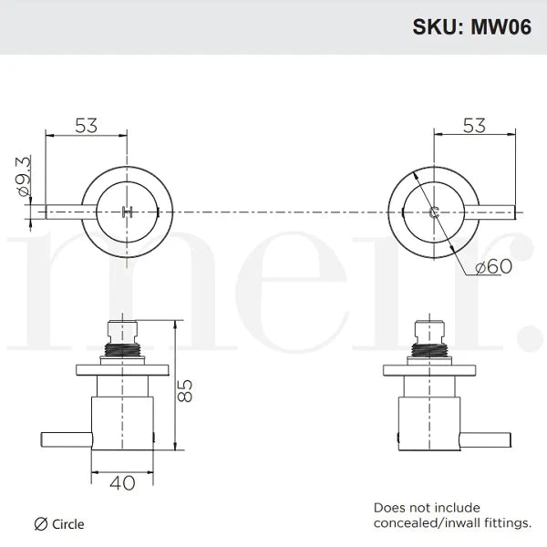 Technical Drawing: Meir Round Quarter Turn Wall Top Assemblies MW06