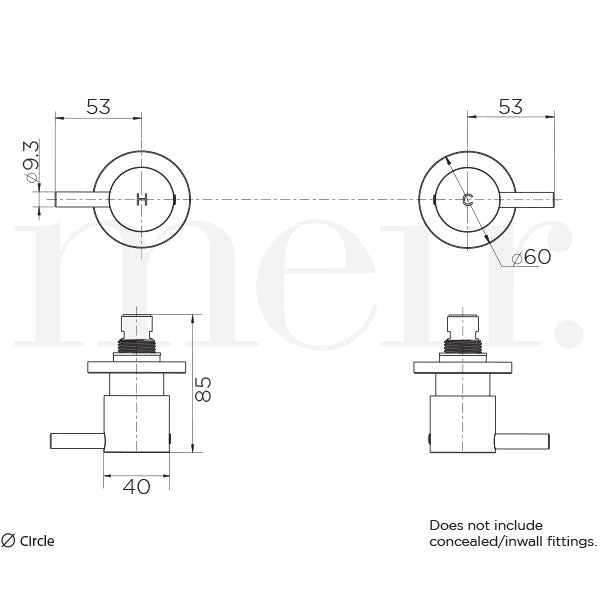 Meir Round Quarter Turn Wall Top Assemblies Technical Drawing - The Blue Space