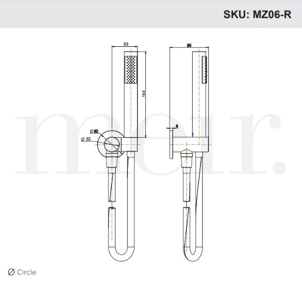 Meir Round Shower on Bracket Technical Drawing - The Blue Space
