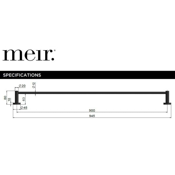 Technical Drawing: Meir Round Single Towel Rail Tiger Bronze 900mm