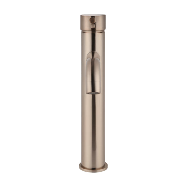 Meir Round Tall Champagne Basin Mixer with Curved Spout | The Blue Space