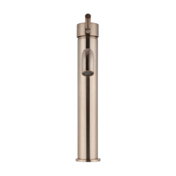 Meir Round Tall Champagne Basin Mixer with Curved Spout | The Blue Space