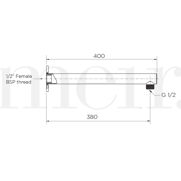 Meir Round Wall Shower Arm 400mm Technical Drawing - The Blue Space