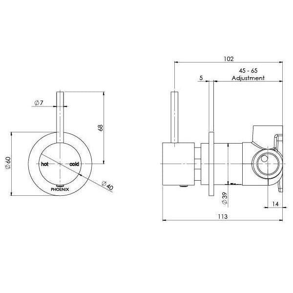 Phoenix Vivid Slimline Up Shower/Wall Mixer-Brushed Nickel