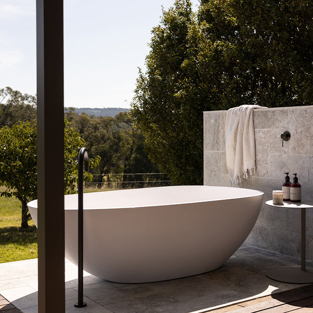 Meir Freestanding Round Bath Mixer with Hand Spray - Shadow