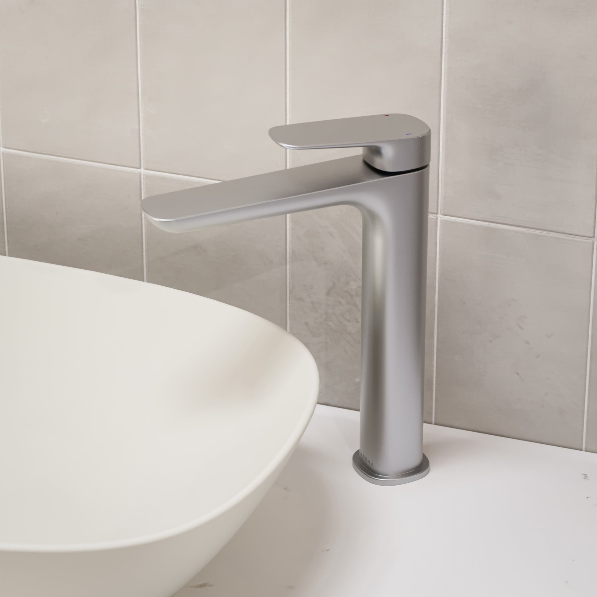 Caroma Contura II Tower Basin Mixer - Brushed Nickel